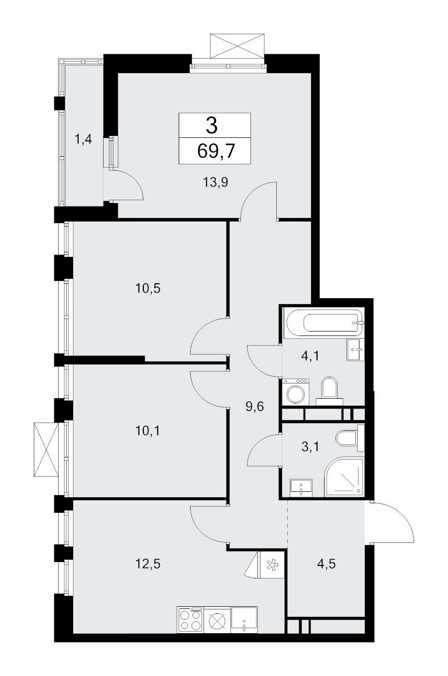 3 ккв 69,7 м²