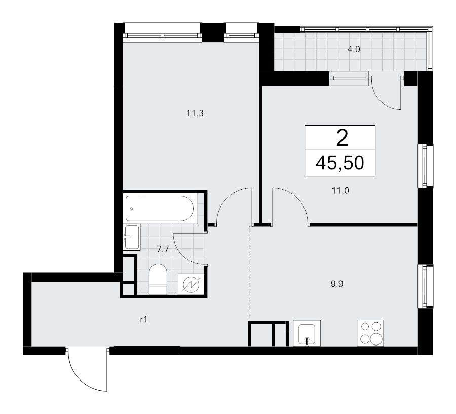 2 ккв 45,5 м²