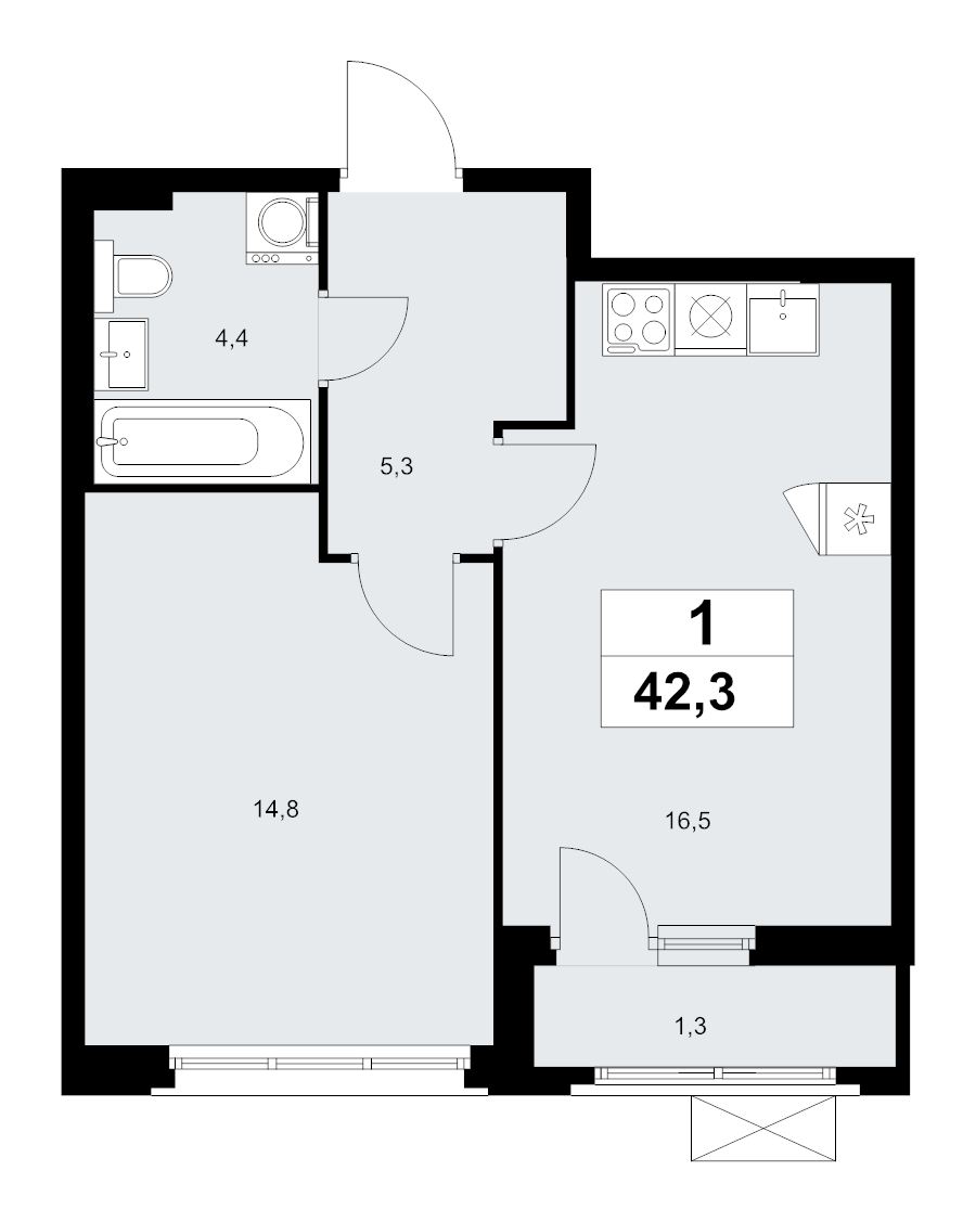 2 ккв (Евро) 42,3 м²