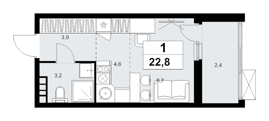 Студия 22,8 м²