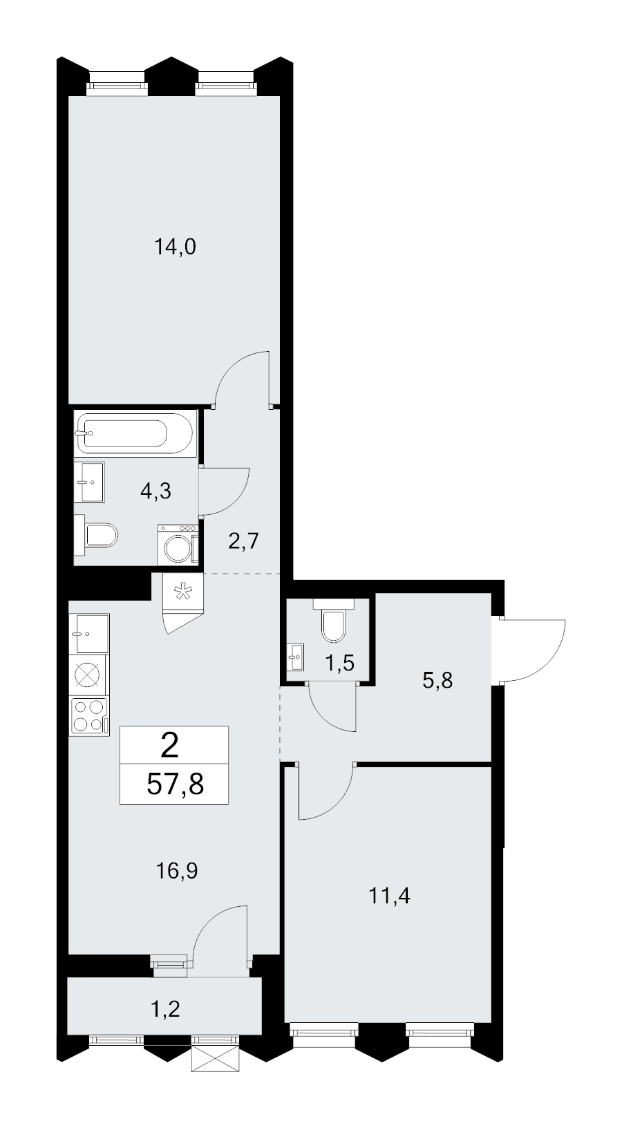 3 ккв (Евро) 57,8 м²