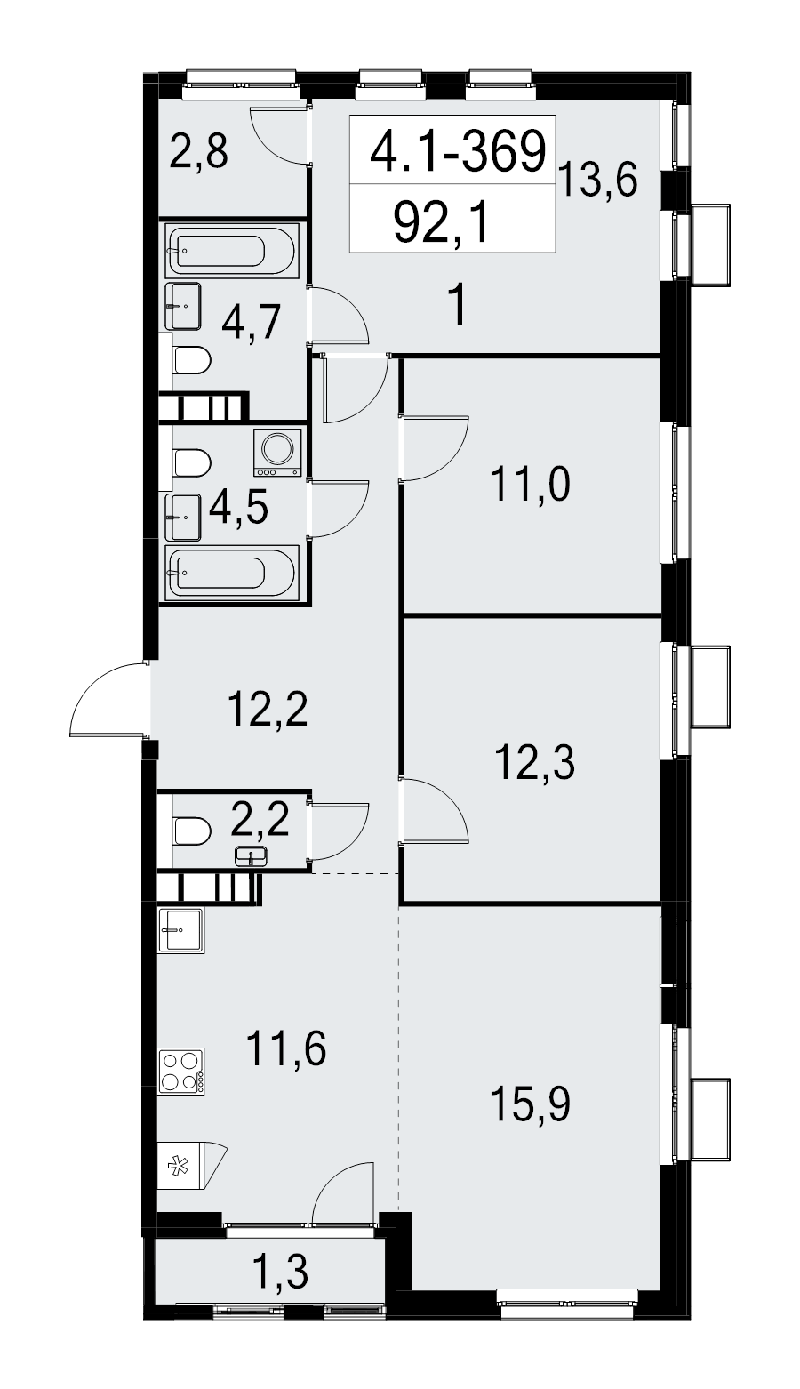 4 ккв (Евро) 92,1 м²
