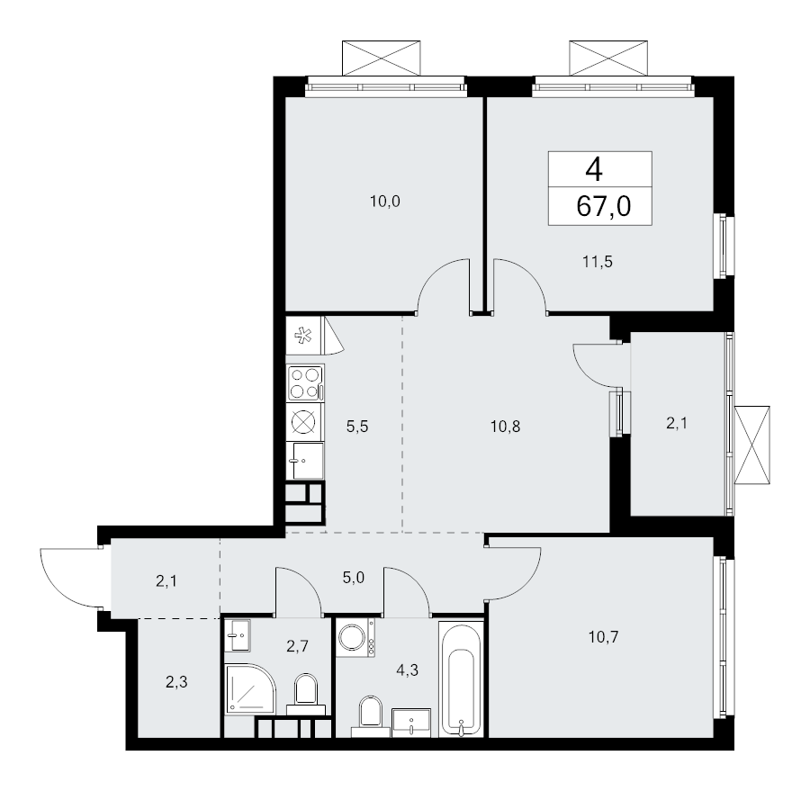 4 ккв (Евро) 67 м²