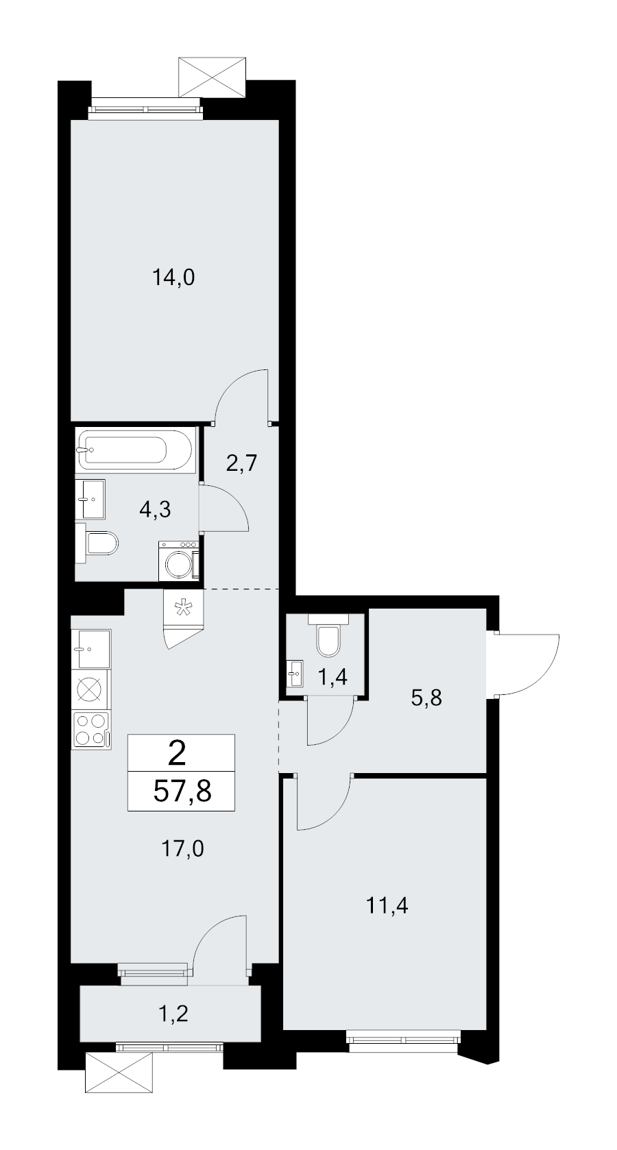 3 ккв (Евро) 57,8 м²