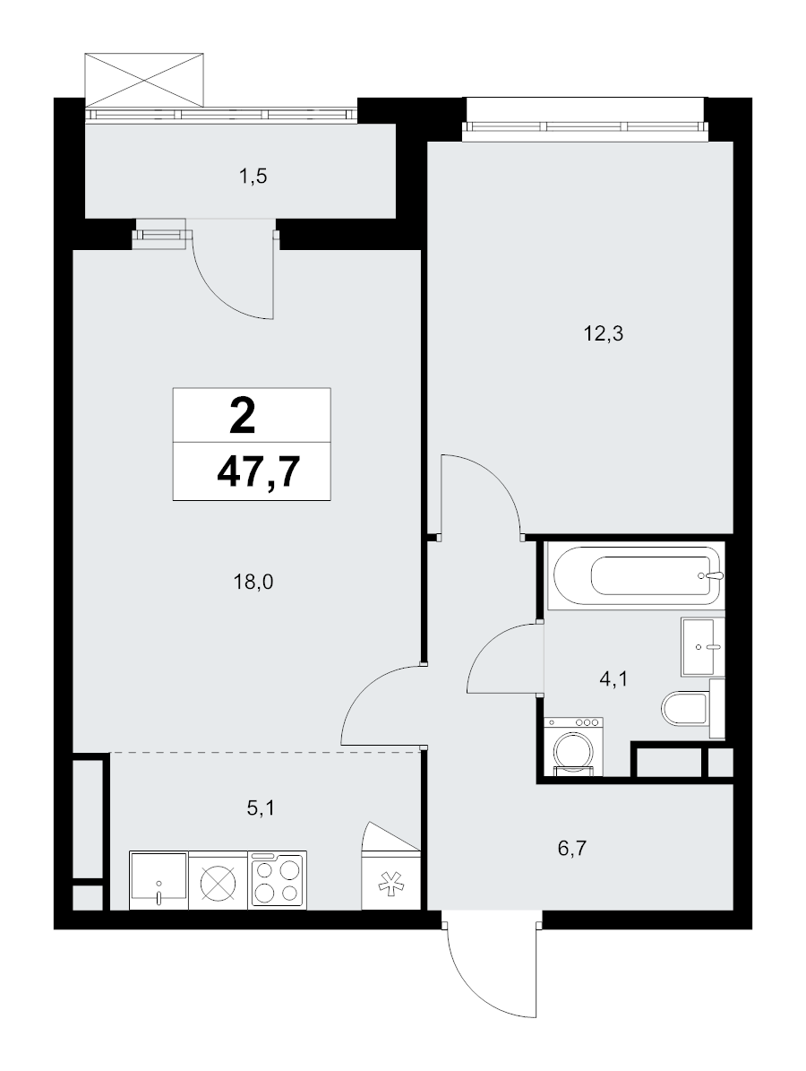 2 ккв (Евро) 47,7 м²