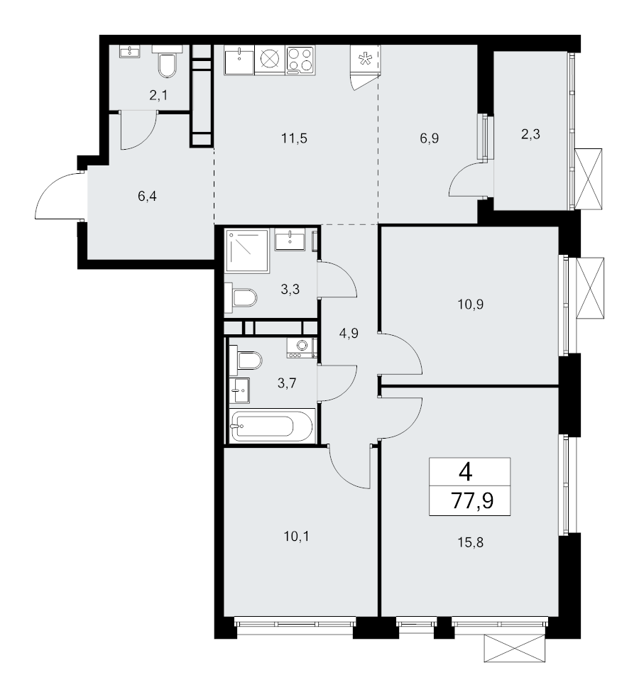 4 ккв (Евро) 77,9 м²