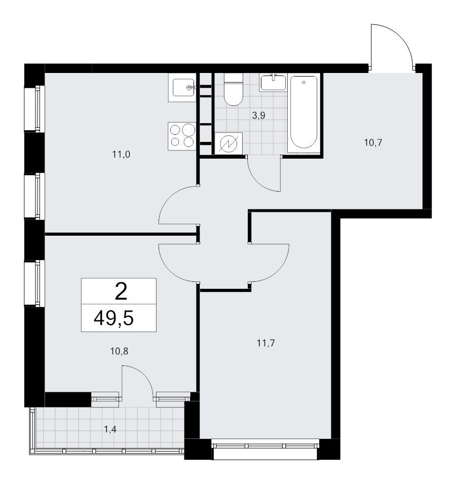 2 ккв 49,5 м²