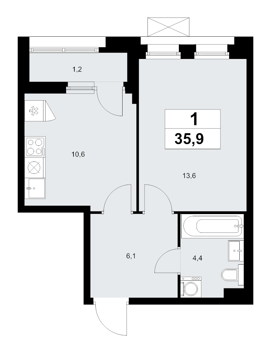 1 ккв 35,9 м²