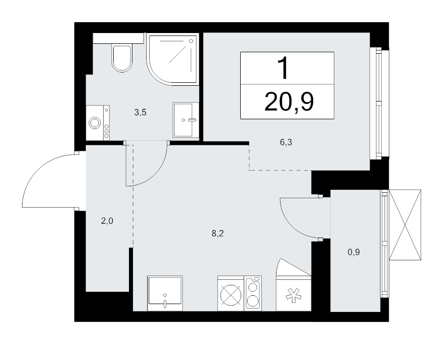 Студия 20,9 м²