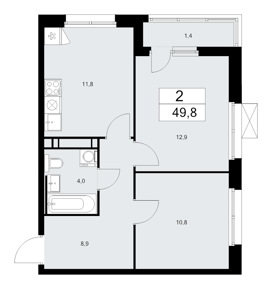 2 ккв 49,8 м²
