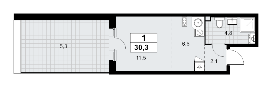 Студия 30,3 м²