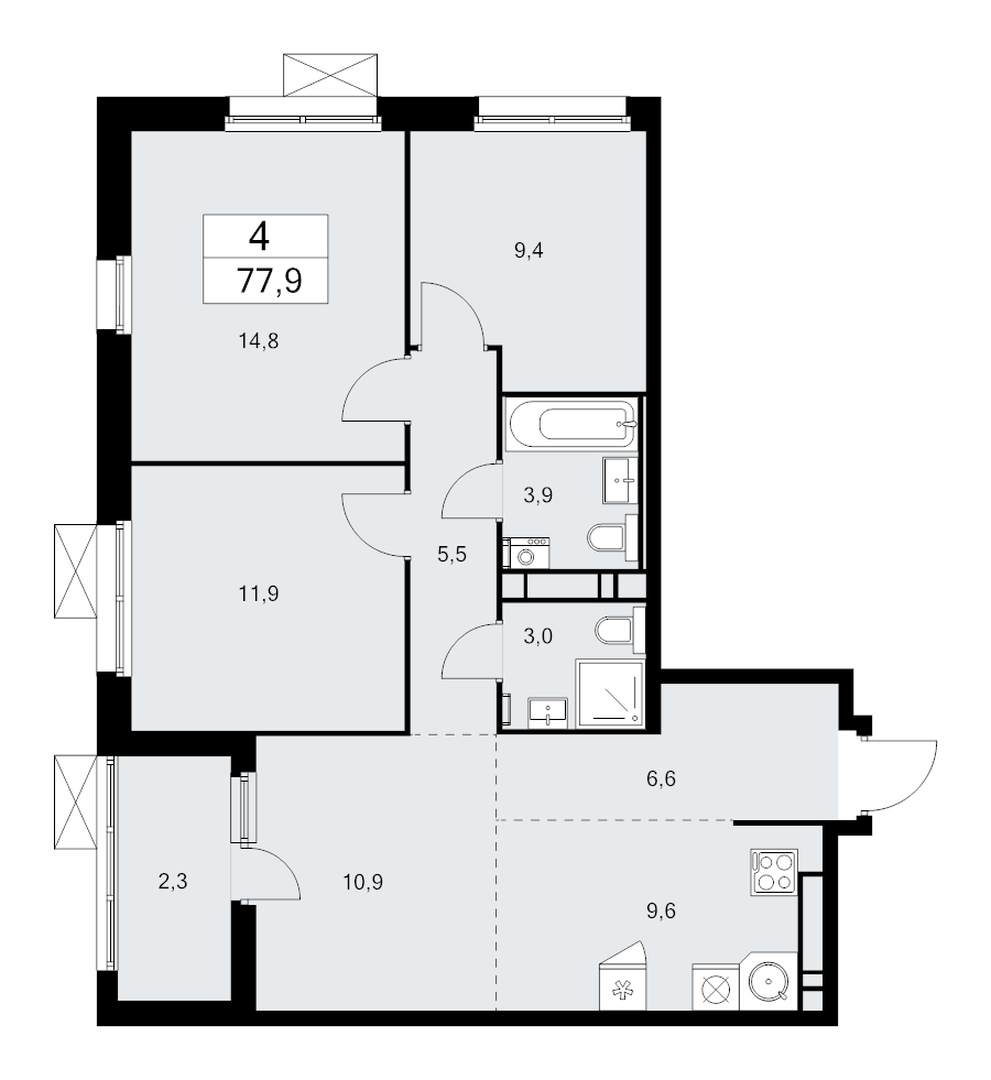4 ккв (Евро) 77,9 м²