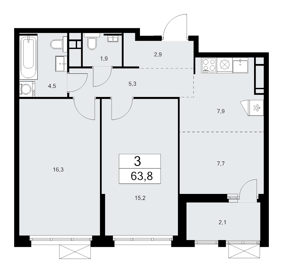 3 ккв (Евро) 63,8 м²