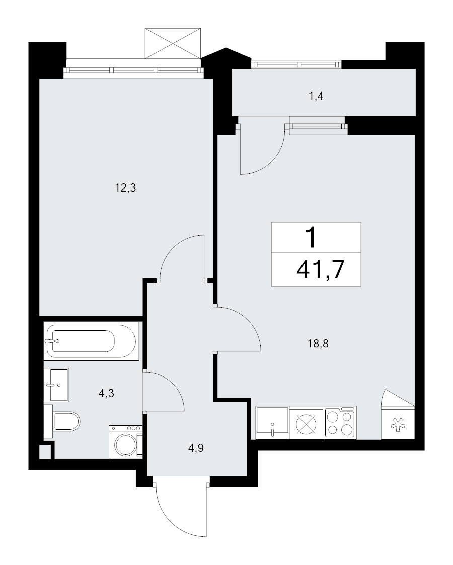 2 ккв (Евро) 41,7 м²