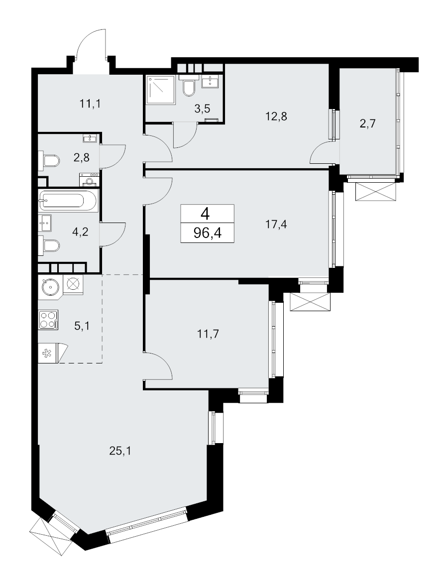 4 ккв (Евро) 96,4 м²