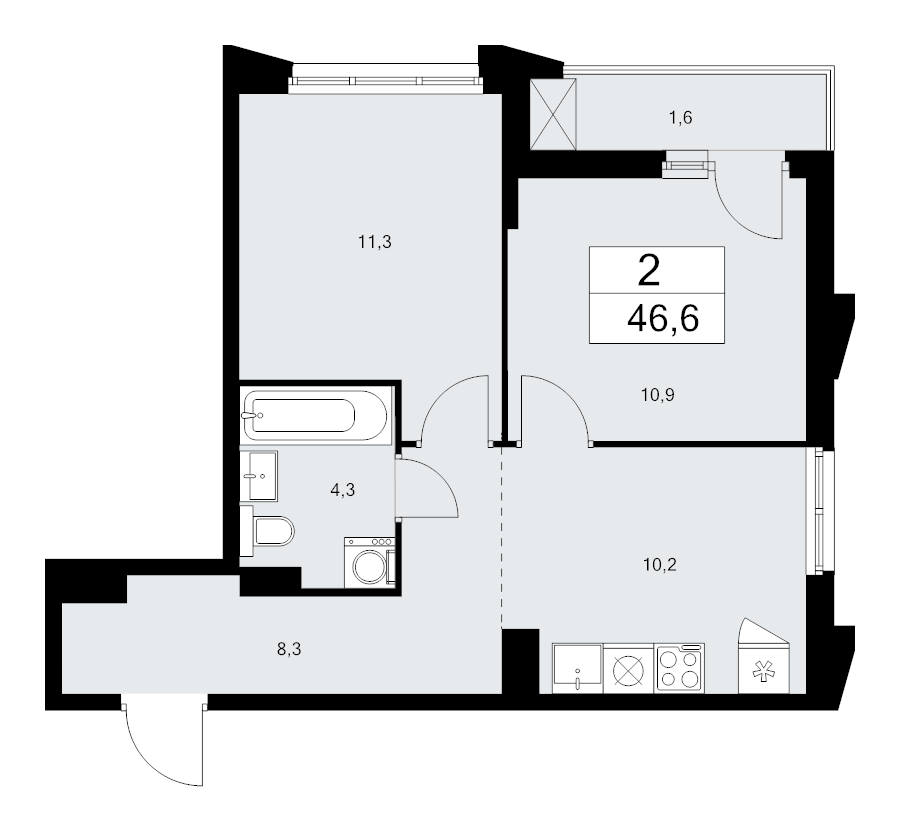 2 ккв 46,6 м²
