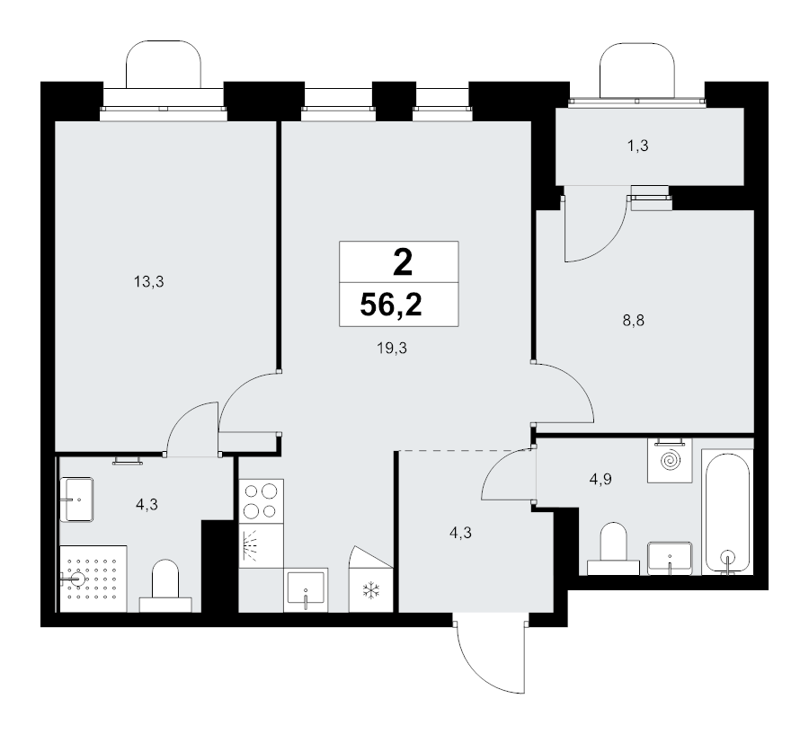 3 ккв (Евро) 56,2 м²