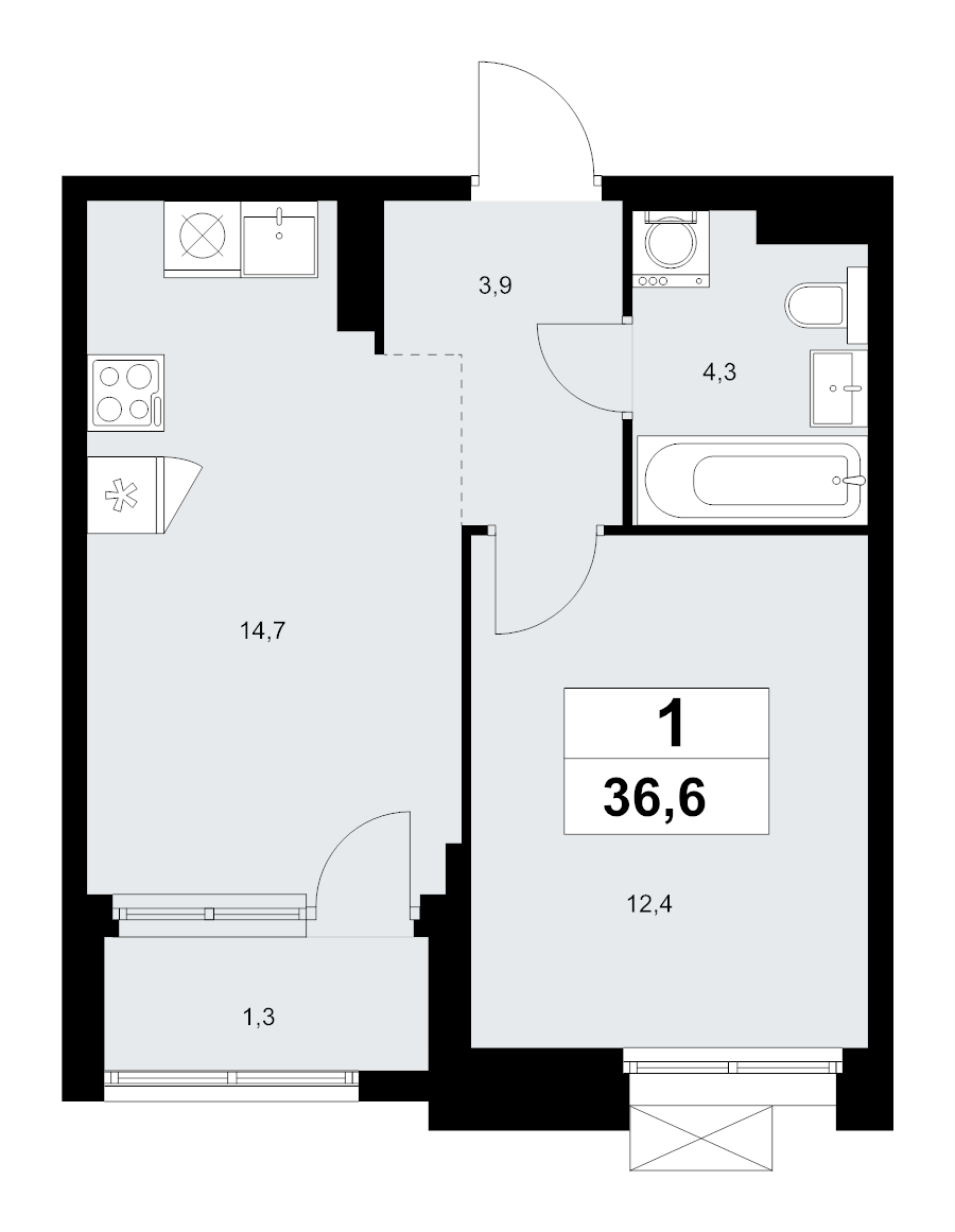 1 ккв 36,6 м²