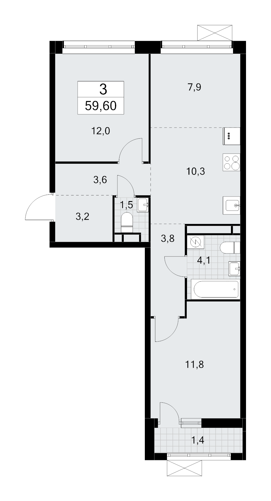 3 ккв (Евро) 59,6 м²