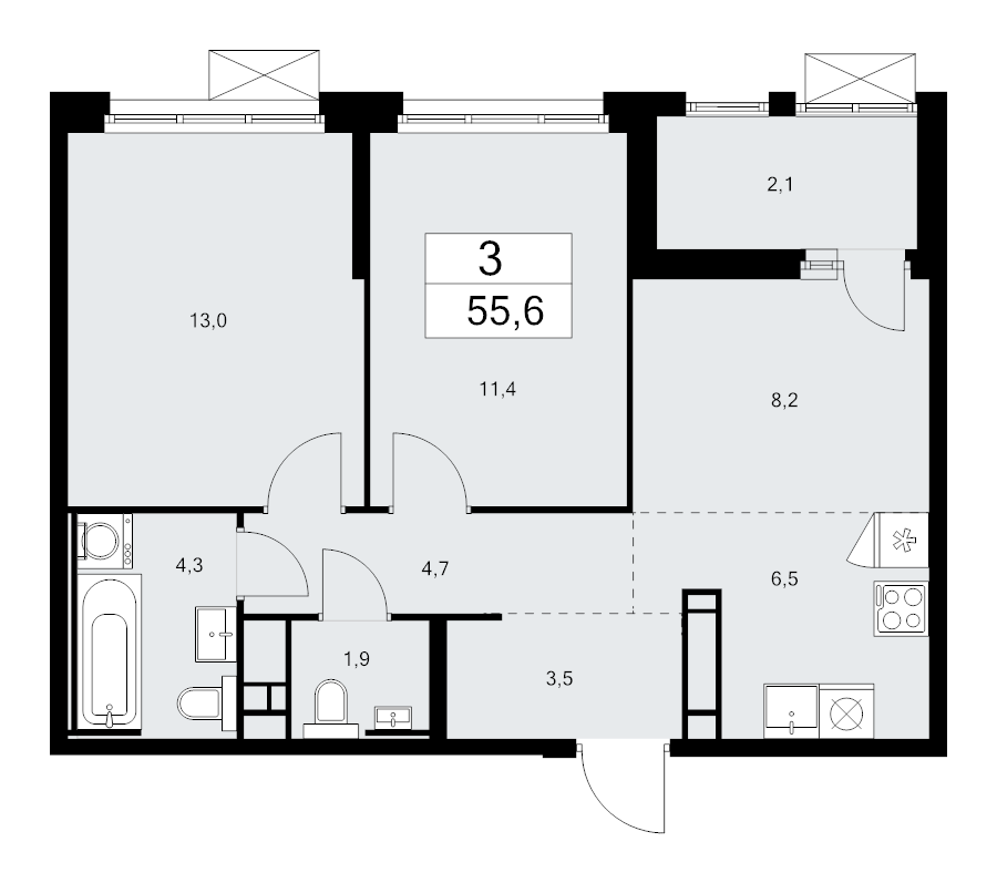 2 ккв 55,6 м²