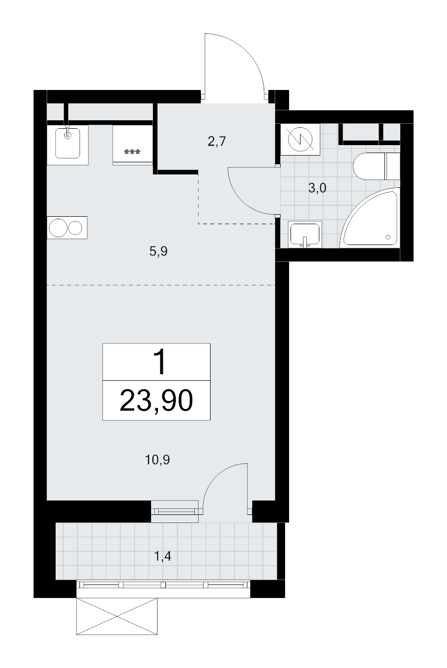 Студия 23,9 м²