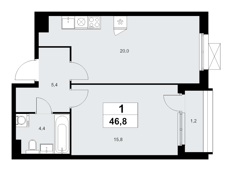 2 ккв (Евро) 46,8 м²
