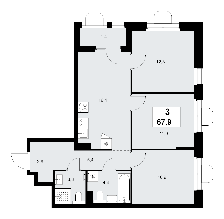 4 ккв (Евро) 67,9 м²
