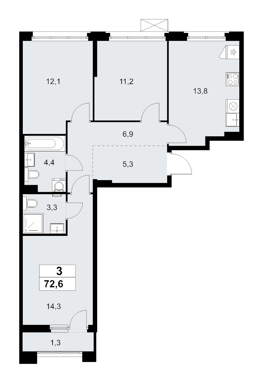 3 ккв 72,6 м²