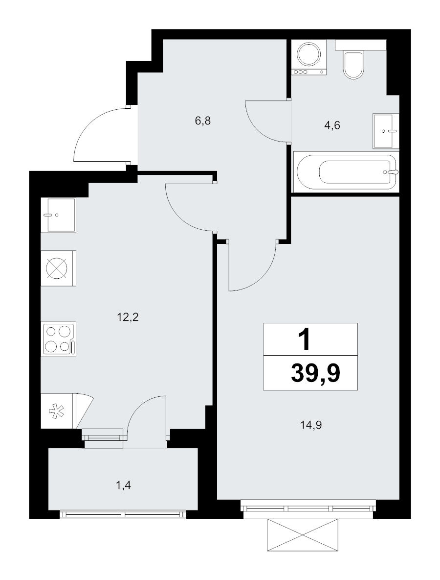 1 ккв 39,8 м²