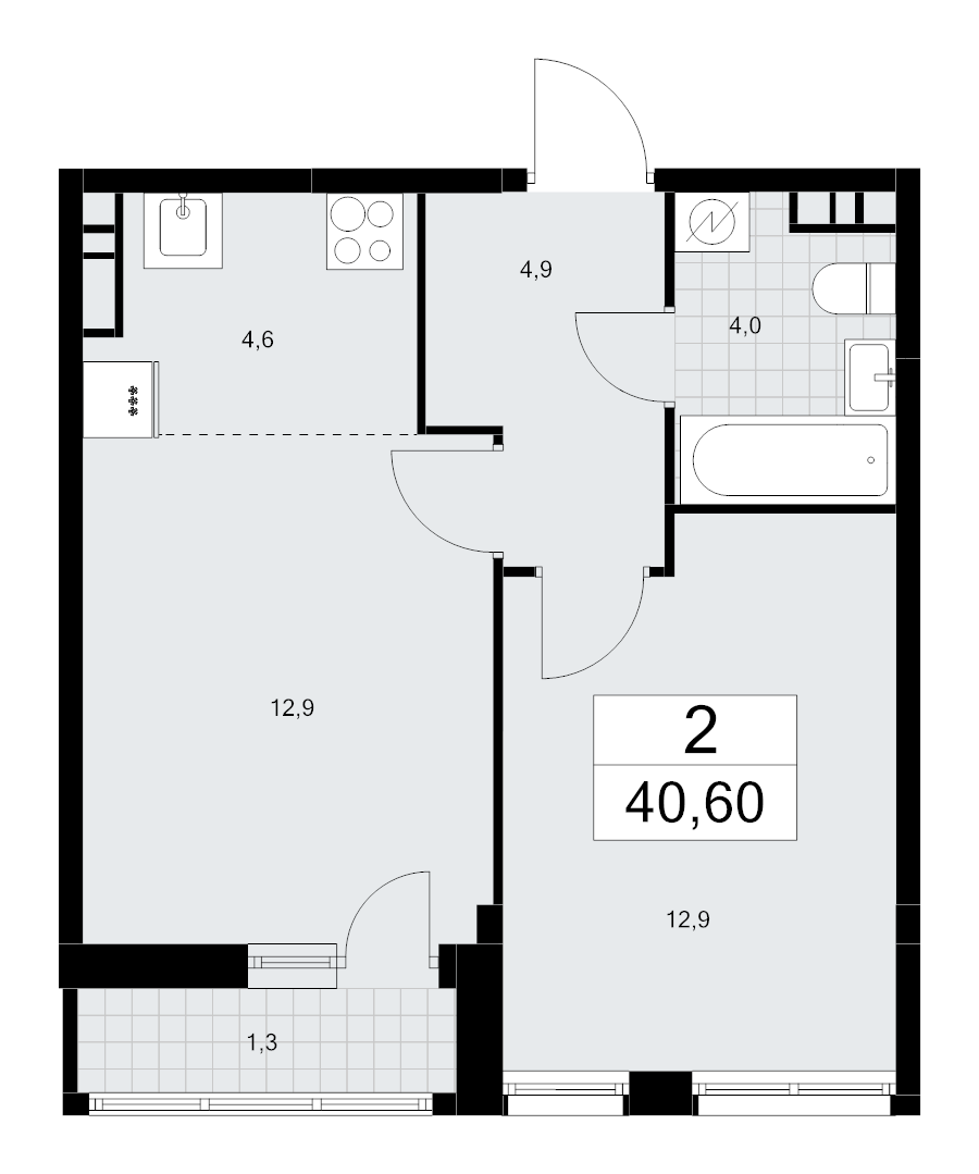 2 ккв (Евро) 40,6 м²