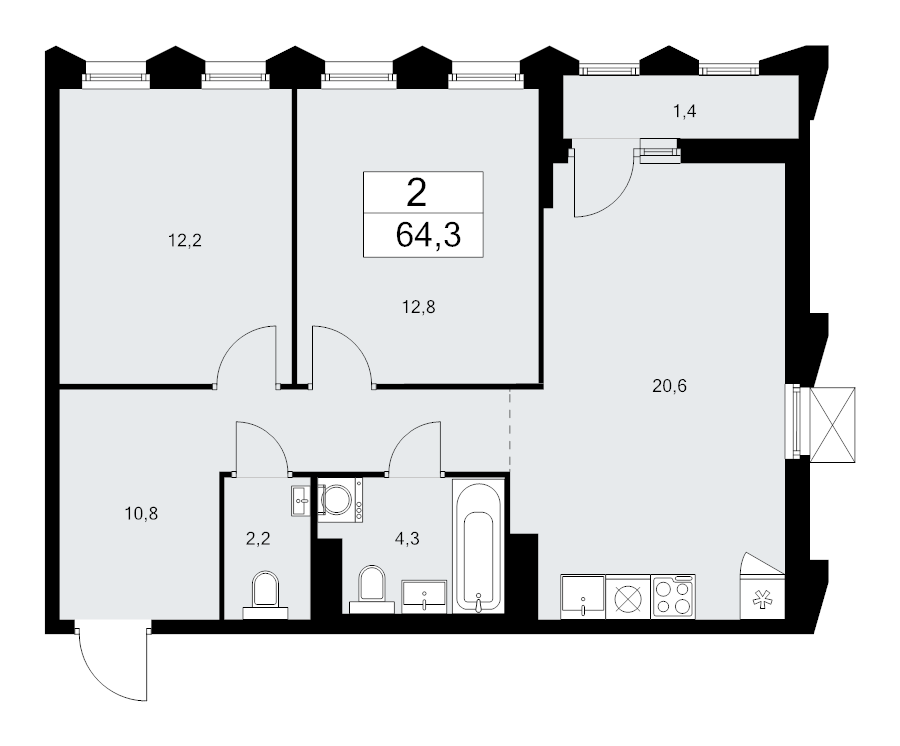3 ккв (Евро) 64,3 м²