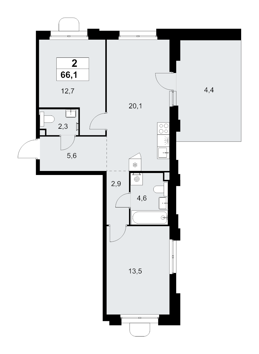 3 ккв (Евро) 66,1 м²