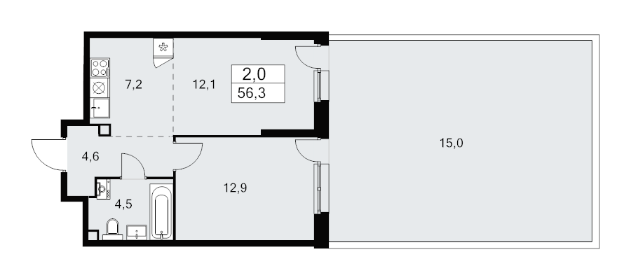 2 ккв (Евро) 56,1 м²