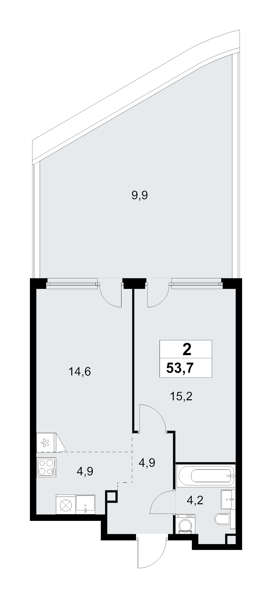 2 ккв (Евро) 53,7 м²