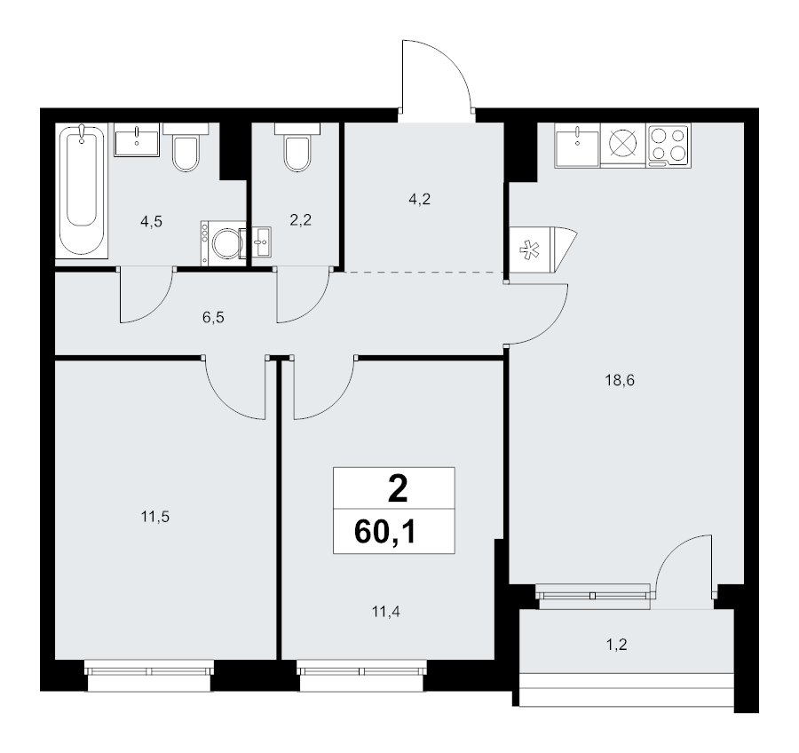 3 ккв (Евро) 60,1 м²