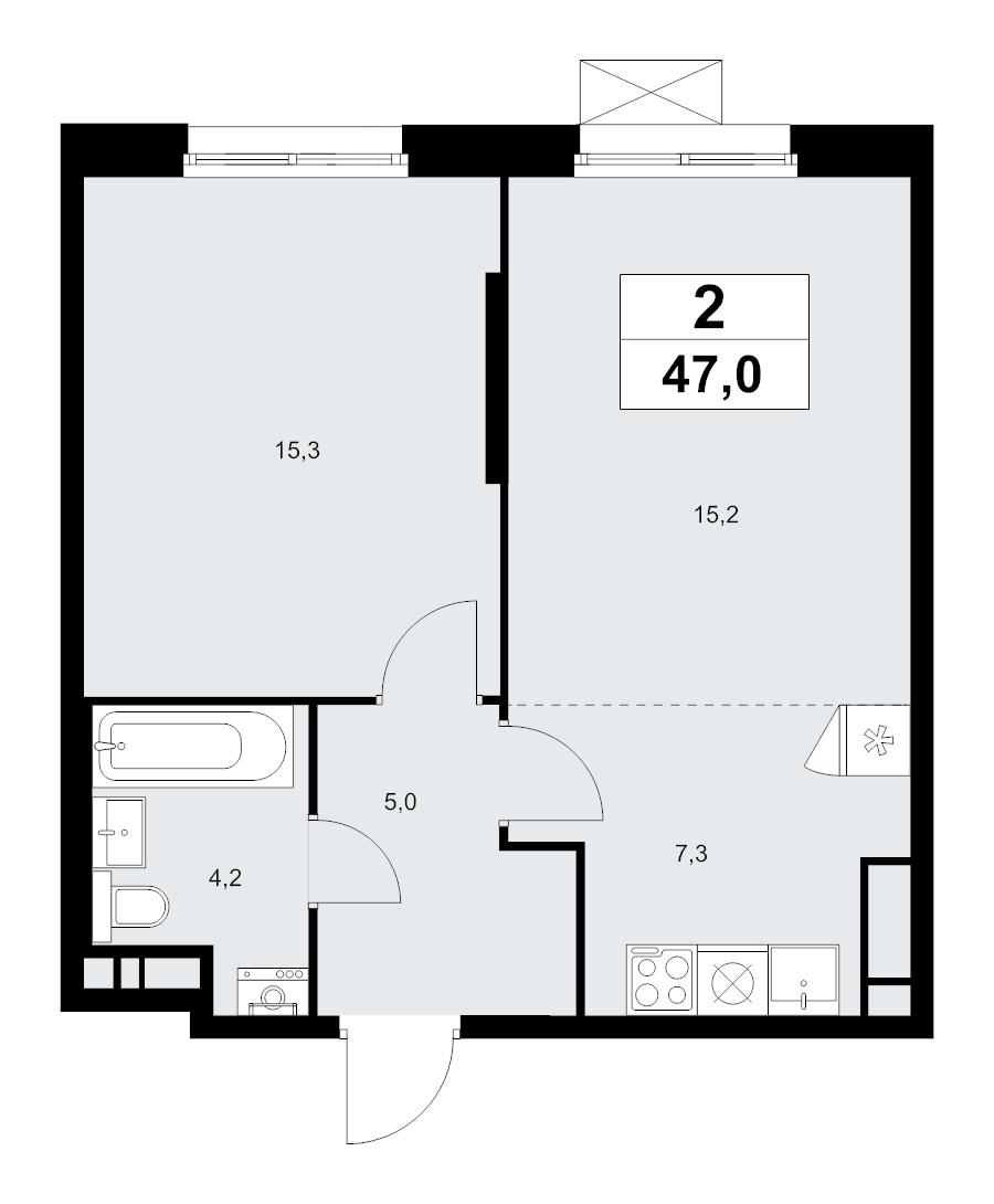 2 ккв (Евро) 47 м²