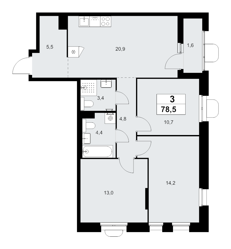 4 ккв (Евро) 78,5 м²