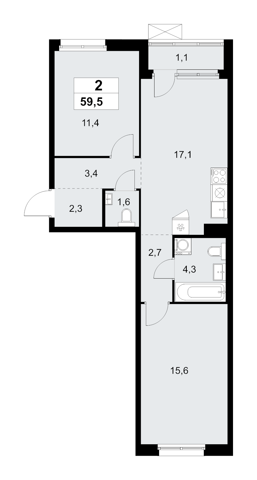 3 ккв (Евро) 59,5 м²