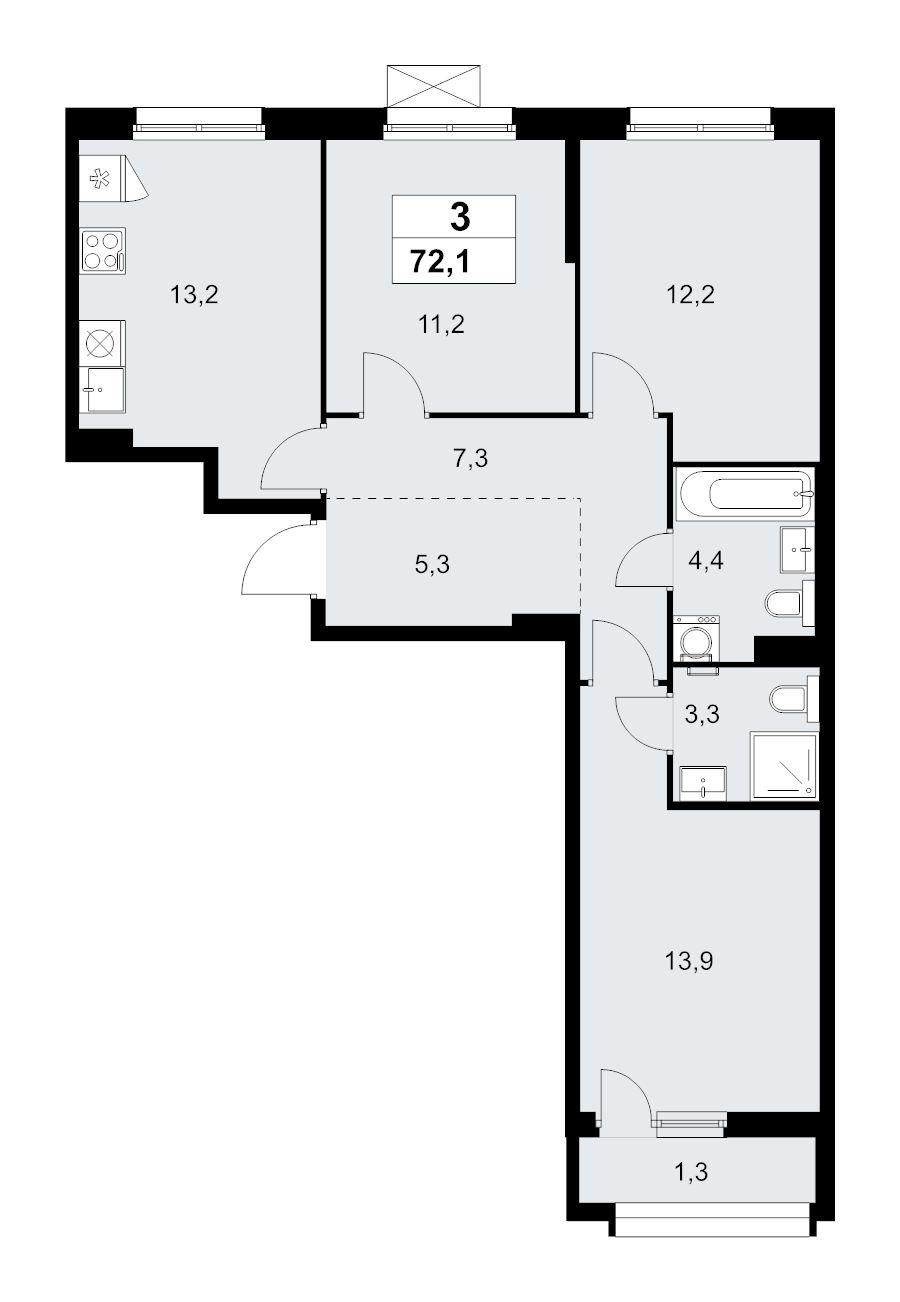 3 ккв 72,1 м²