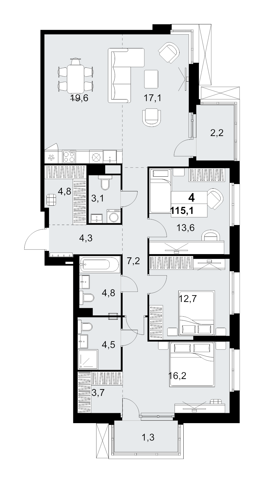 4 ккв (Евро) 115,1 м²