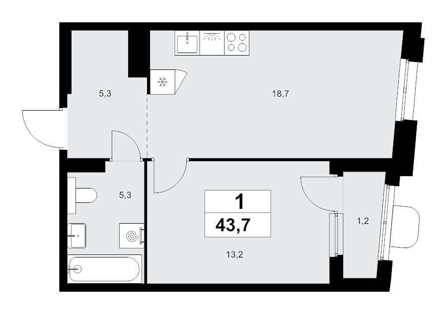 2 ккв (Евро) 43,7 м²