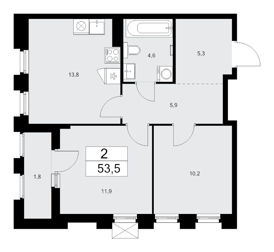 2 ккв 53,5 м²