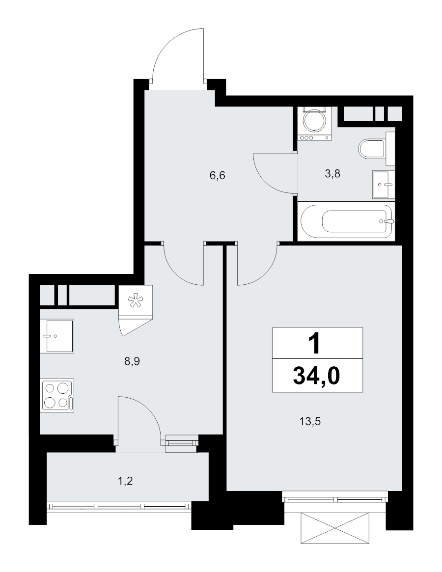 1 ккв 34 м²