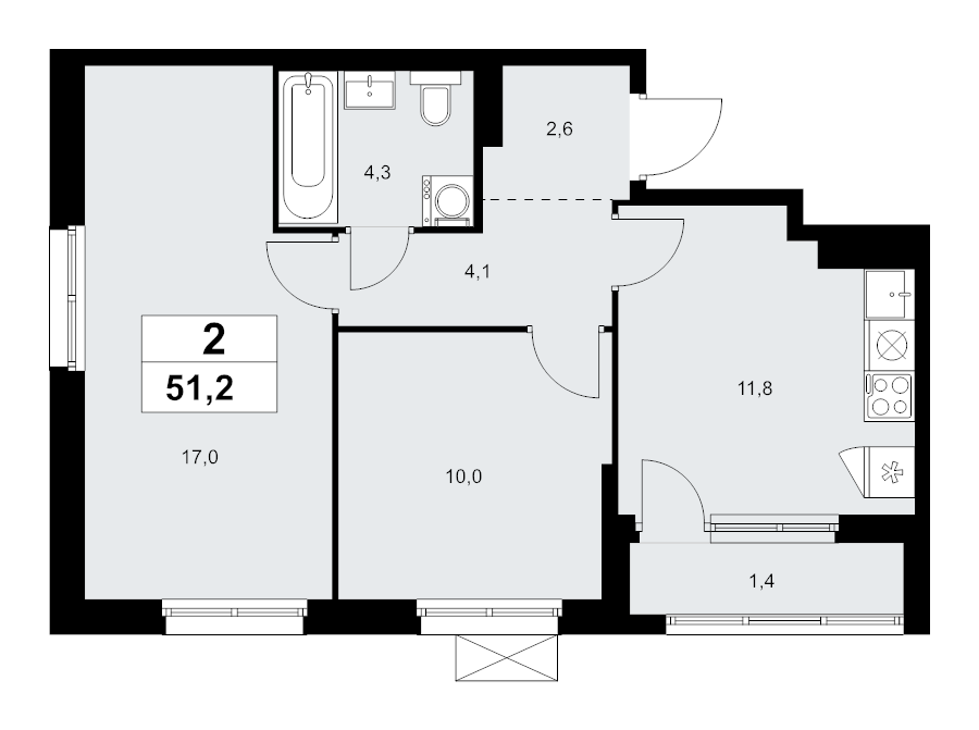 2 ккв 51,2 м²