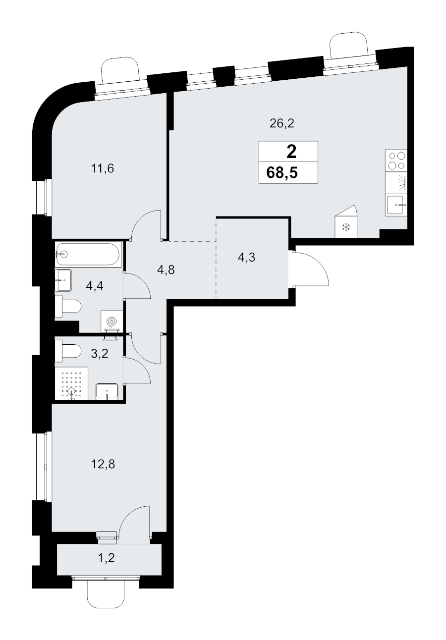3 ккв (Евро) 68,5 м²