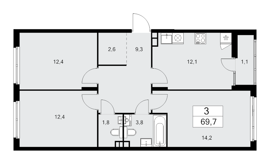3 ккв 69,7 м²