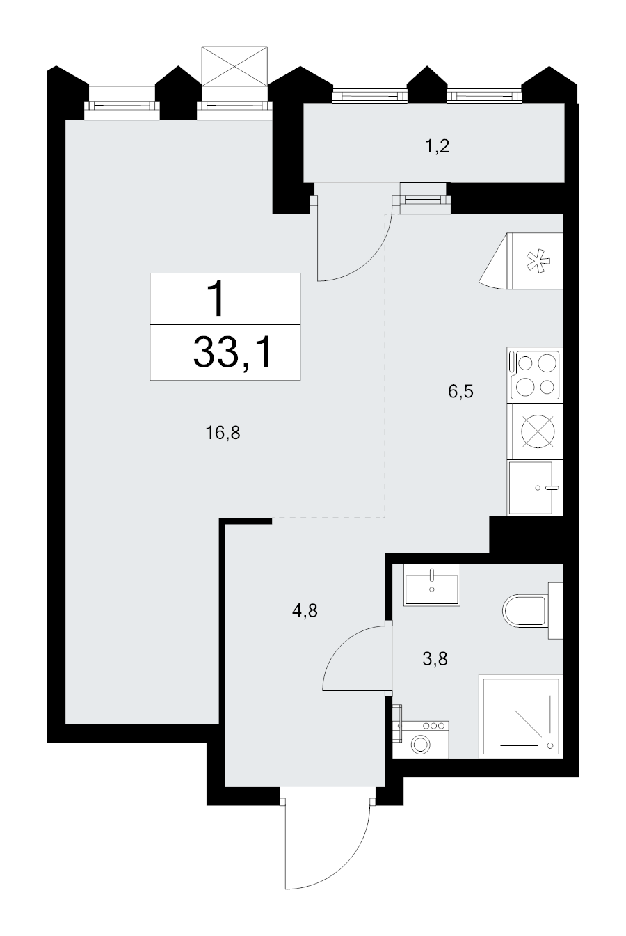 Студия 33,1 м²