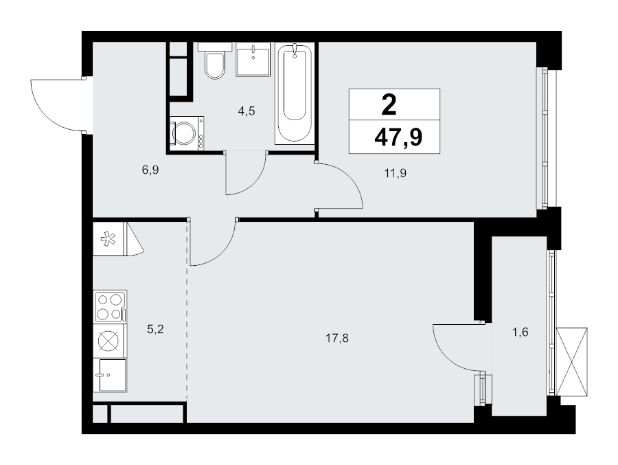 2 ккв (Евро) 47,9 м²