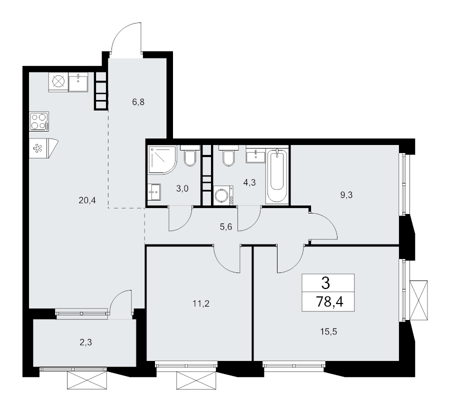 4 ккв (Евро) 78,4 м²