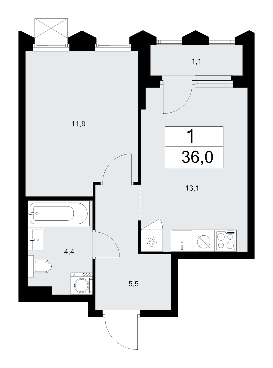 1 ккв 36 м²